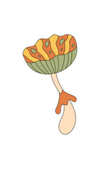 Wall Mural - Groovy retro mushroom sticker in funky cartoon graphic style with psychedelic and colorful fantasy magic. Playful shroom as a groovy element, retro pop accent and y2k inspiration for trendy sticker