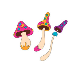 Wall Mural - Groovy psychedelic mushroom in colorful cartoon graphic style. Retro shroom as a playful magic graphic and trippy groovy element in y2k vibe. Perfect for pop creative projects and funky abstract
