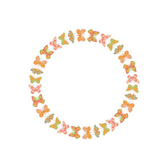 Wall Mural - Groovy y2k butterfly border in floral and colorful pattern. retro circle frame with unique style and trendy look. Abstract pattern for modern art decoration.