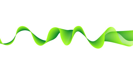 Wall Mural - Vibrant green 3D abstract wave ribbon flowing horizontally on a white background. 