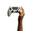 © Sahidul Islam - Hand holding white video game controller upward towards camera for gaming entertainment isolated on white background