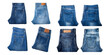 © Urwah - Different Styles of Blue Denim Jeans Displayed Top View, set collection, mega bundle, isolated on transparent background