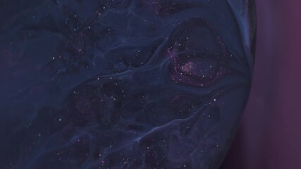 Wall Mural - Acrylic spread. Glitter paint. Pink purple black emulsion blend in round stand. Swirl flow spilling on defocused color abstract background.