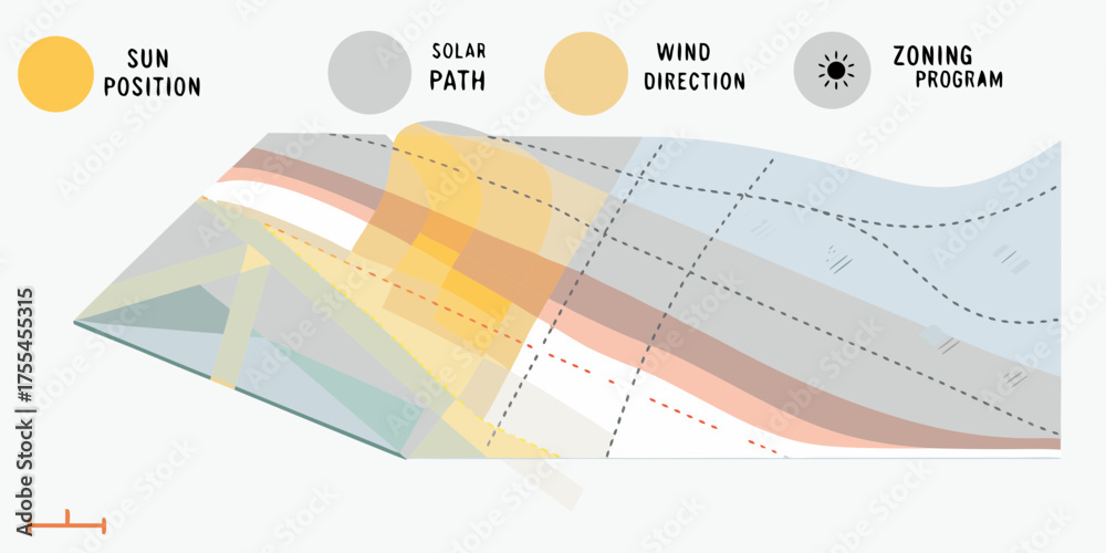 Wind Direction Path Architectural diagram illustrating sun position solar path wind ...
