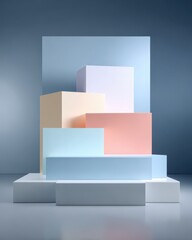 Wall Mural - Minimalist Stage with Overlapping Geometric Shapes in Soft Colors