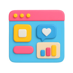 3D website window icon, colorful user interface elements, isolated on transparent background