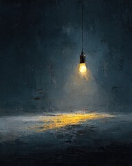 Wall Mural - Glowing Lightbulb in Conceptual Oil Painting with Dark Background