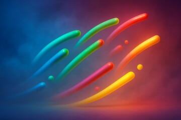 Wall Mural - Abstract colorful light streaks and spheres floating in a dynamic motion concept on a misty gradient background with glowing effects. Ai generative