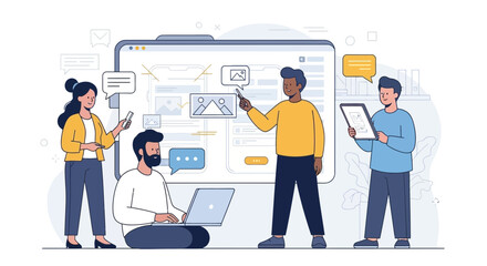 Team collaboration on website design, illustrating teamwork and innovative project development