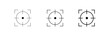 © Moynul Haque - Set of three simple black and white crosshair icons featuring a central dot and corner brackets for target or focus indication