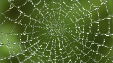 radial. Dew drops in a circular pattern along delicate spider web threads. wildlife magazines, conservation campaigns, designed for wildlife conservation campaigns, supports conservation.