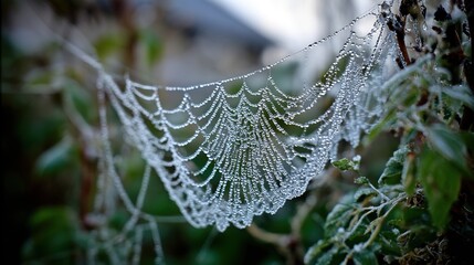 radial. Dew drops in a circular pattern along delicate spider web threads. wildlife magazines, conservation campaigns, designed for wildlife conservation campaigns, supports conservation.