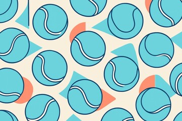Wall Mural - Seamless pattern of stylized tennis balls with geometric shapes on light background in playful modern style for creative sport-themed designs. Ai generative