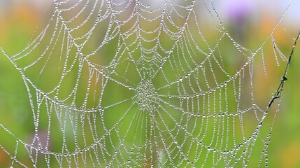 radial. Dew drops in a circular pattern along delicate spider web threads. wildlife magazines, conservation campaigns, designed for wildlife conservation campaigns, supports conservation.