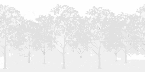Abstract minimalist monochrome forest landscape with light gray trees and white background
