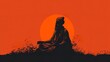 © Aqeel Siddique - Silhouette of a meditating person against a vibrant orange sunset, creating a peaceful and serene atmosphere