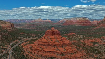 Wall Mural - Closeup Of Bell Rock Butte In Sedona, Yavapai, Arizona, USA. - aerial timelapse shot