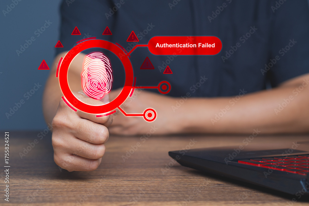 Fingerprint authentication failed on digital security system. Stock ...