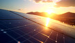 © ezra - Solar Panels and Sunset: A close-up view of solar panels glistens in the golden hour, with a vibrant sunset creating a stunning visual display, symbolizing energy and innovation.