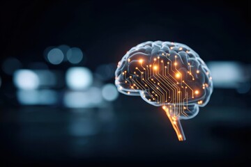 human brain composed of glowing circuits illustrating efficiency creation intelligence generation solution futuristic thought network