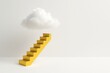 © CreativeLight - Golden staircase rising into clouds on white background with soft lighting and clean space for text premium concept for dream growth success and business future