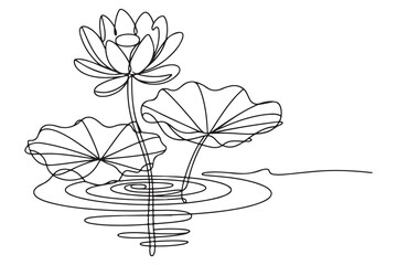 Continuous one line drawing of lotus flower in minimal modern style symbolizing peace, purity and mindfulness on white background
