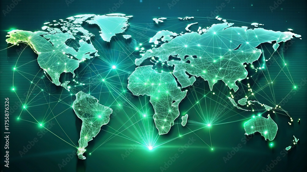 International Networking Graph Global networking and international communication. World map as a ...