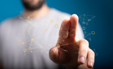 Wall Mural - Abstract image of a person connecting with a digital network.  Perfect for technology, innovation, and connection concepts.