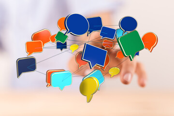 Wall Mural - Conceptual communication social media network concept. Symbolizing connection with various colored speech bubbles. Isolated network communicatio
