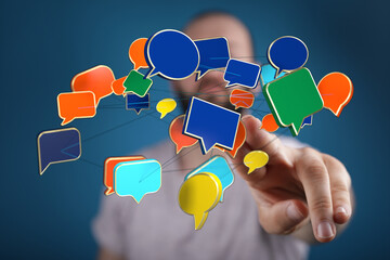 Wall Mural - Conceptual shot highlighting online communication, social media connections, and a global network concept. Perfect for digital marketing, and we