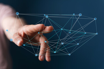 Wall Mural - Abstract image of a hand interacting with a digital network.  Perfect for tech, connection, and innovation concepts.