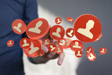 Wall Mural - Illustration depicting social media networking with linked contacts in a global digital community. Technology and virtual connection concept.