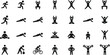 © Graphicazzy - Collection of diverse fitness and exercise icons representing various physical activities and poses isolated on transparent background