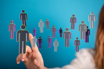 Wall Mural - Conceptual image of human icons interacting, symbolizing connection, communication and collaboration. Perfect for business, social media, and te