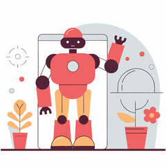Wall Mural - Office Robot Assistant, Vector Illustration. Generative AI.