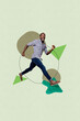 © deagreez - Artwork banner vertical photo collage of happy businesswoman businessman receive promotion arrow progress statistics development