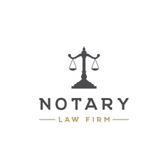 Wall Mural - justice and lawyer law firm concept logo template design with pillar and scale symbol.
