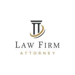 Wall Mural - justice and lawyer law firm concept logo template design with pillar and scale symbol.