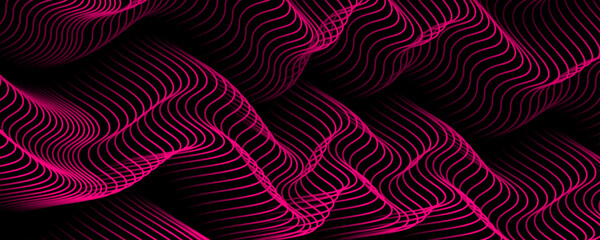 Wall Mural - Abstract background with flowing red lines on dark surface, modern wave stripes pattern design with glowing contours for banner, poster, creative visual, digital art, web header or futuristic backdrop