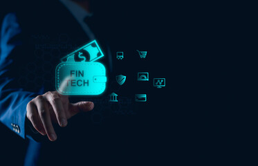 Wall Mural - FinTech, Financial technology, Digital payment concept, AI, banking economy and money. Businessman with online payment, finance investment tech.