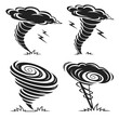 © arshad - Collection of stylized black and white tornado icons representing different forms and intensities of the powerful weather phenomenon