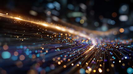 Wall Mural - Digital Abstract Pathway: A captivating display of digital light streaks and particles in vibrant hues, suggesting a dynamic flow through a complex network. Capturing the essence of modern technology.