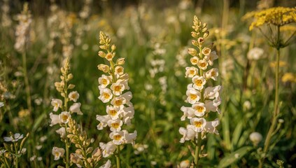 Wall Mural - Close-up shot of blooming Antirrhinum majus, commonly called Snapdragon or Dog flowers