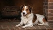© The 2R Artificiality - Canine resting near a fireplace, calm and serene indoors