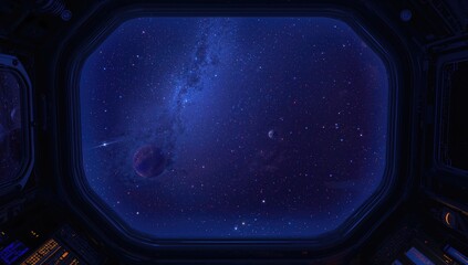 Wall Mural - A view through the porthole of a spaceship