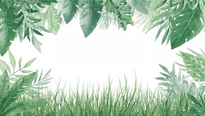 Watercolor painting of lush tropical foliage on a clean white background