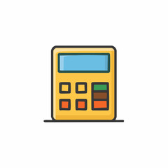 Simple yellow calculator illustration with colorful buttons and blue screen