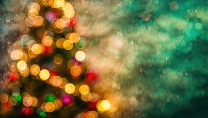 Wall Mural - Festive bokeh lights with a soft-focus holiday tree backdrop