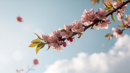 Wall Mural - Fruit tree blossoms flourishing against a blue backdrop