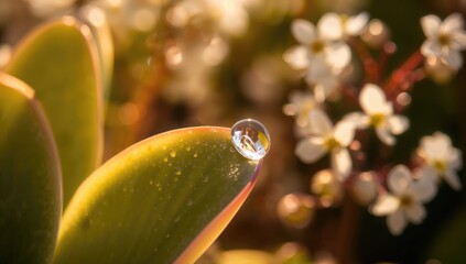 Wall Mural - Droplets of water resting on the leaf of a succulent plant